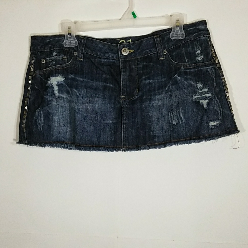 Rue 21 Jean  distressed skirt with  studs